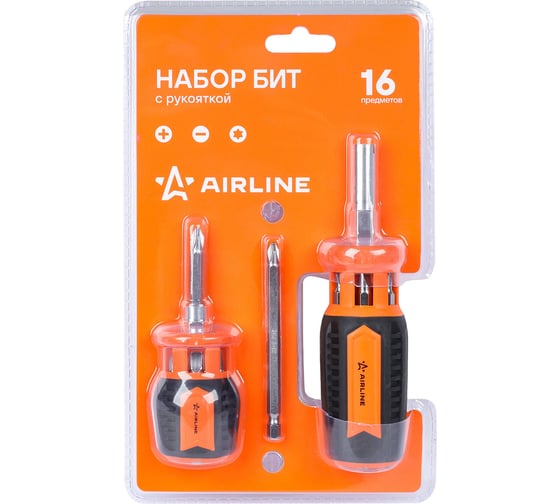 Изображение товара Набор бит с рукоятками AIRLINE 16пр. (рукоятка, биты PH, SL, TORX), блистер ATCA022