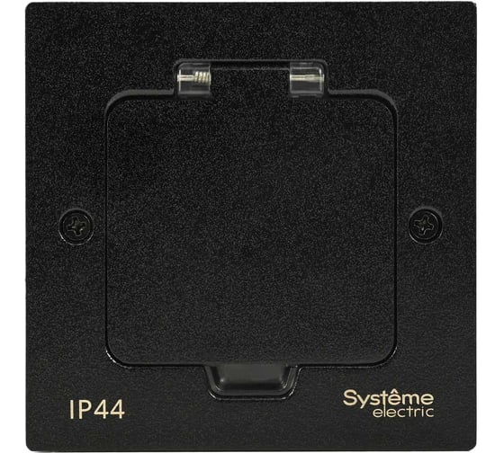 Изображение товара Лючок с розеткой Systeme Electric MultiDesk 2К+З, 16А/250В, IP44 с монтажной коробкой для стены, фальшпола, стола, черный матовый MDK21102MBA