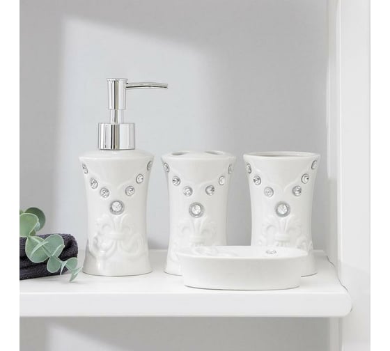 Изображение товара Набор для ванной Доляна 4 предмета (дозатор, мыльница, 2 стакана) 2469161
