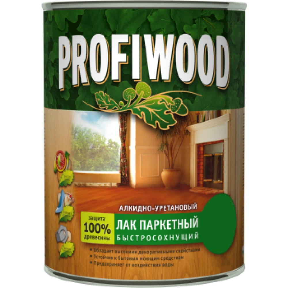 Быстросохнущий алкидноуретановый паркетный лак Profiwood лак для дерева и камня profiwood 0 9 кг прозрачный