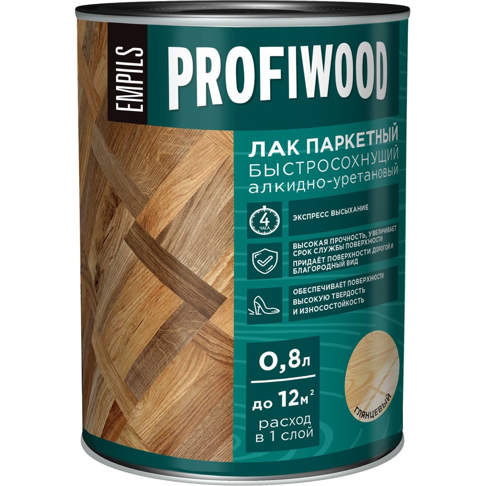 Изображение товара Алкидно-уретановый лак PROFIWOOD быстросохнущий глянцевый 0.8л