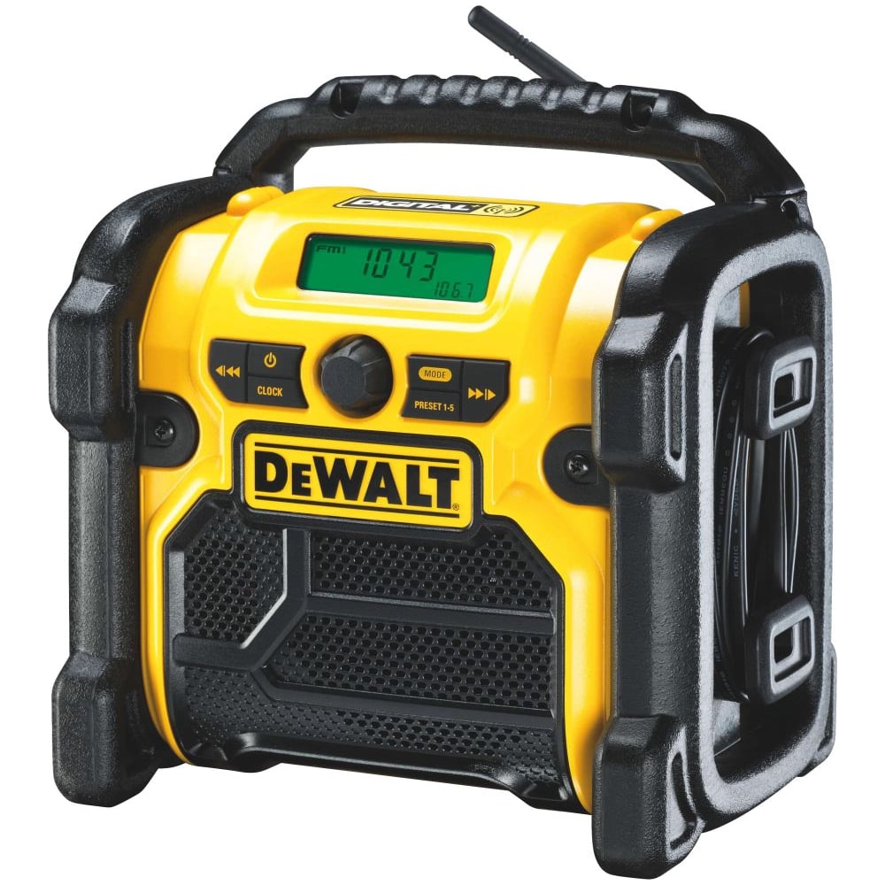 Аккумуляторный радиоприемник Dewalt DCR020, 12/18 В, с возможностью работы от сети, 10 Вт, без АКБ и ЗУ DCR020-XJ