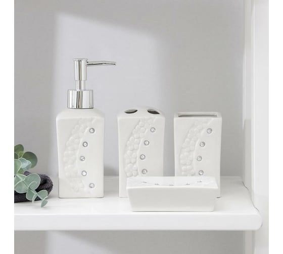 Изображение товара Набор для ванной Доляна 4 предмета (дозатор, мыльница, 2 стакана) 870320