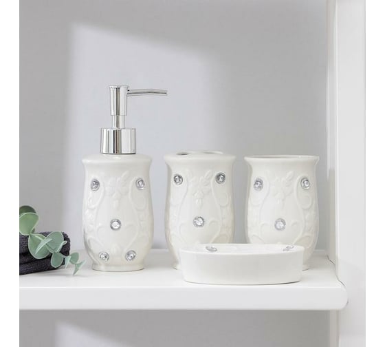 Изображение товара Набор для ванной Доляна 4 предмета (дозатор, мыльница, 2 стакана) 870321