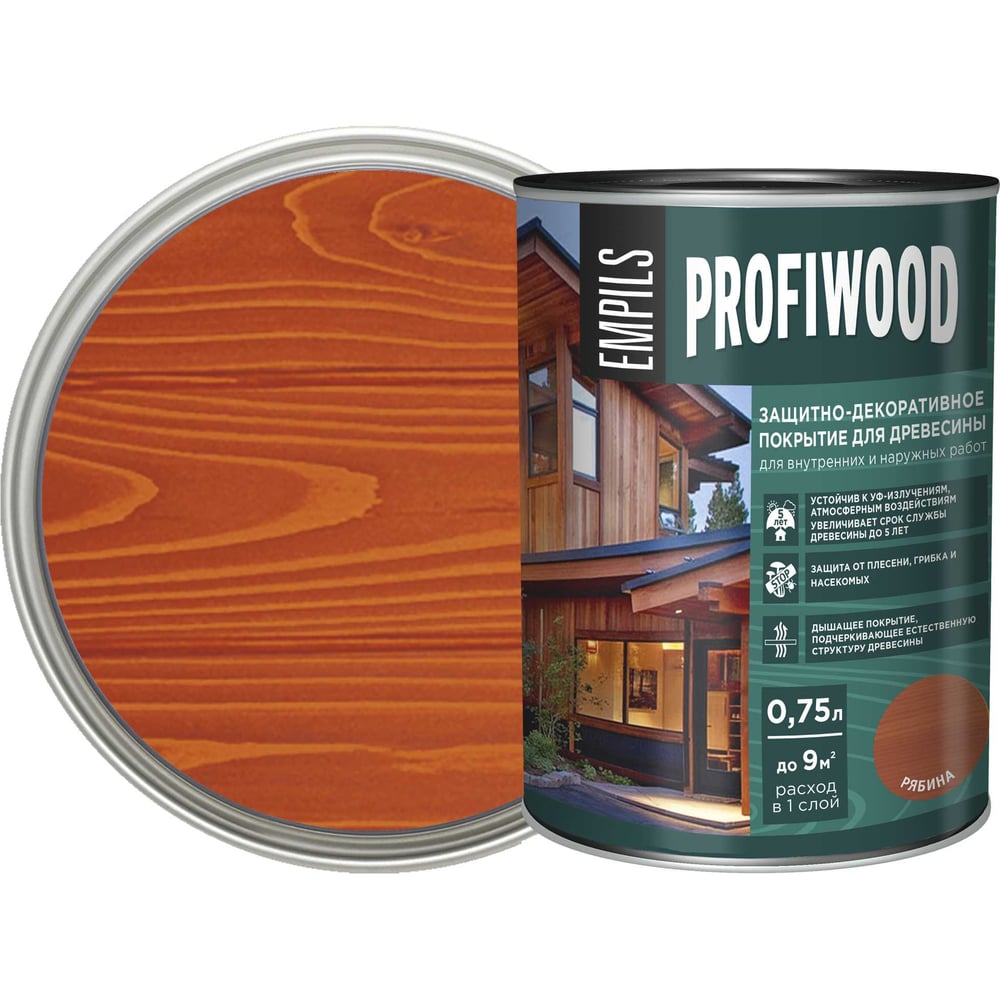 Изображение товара Защитно-декоративное покрытие PROFIWOOD рябина 0.75 л, защита и яркий цвет