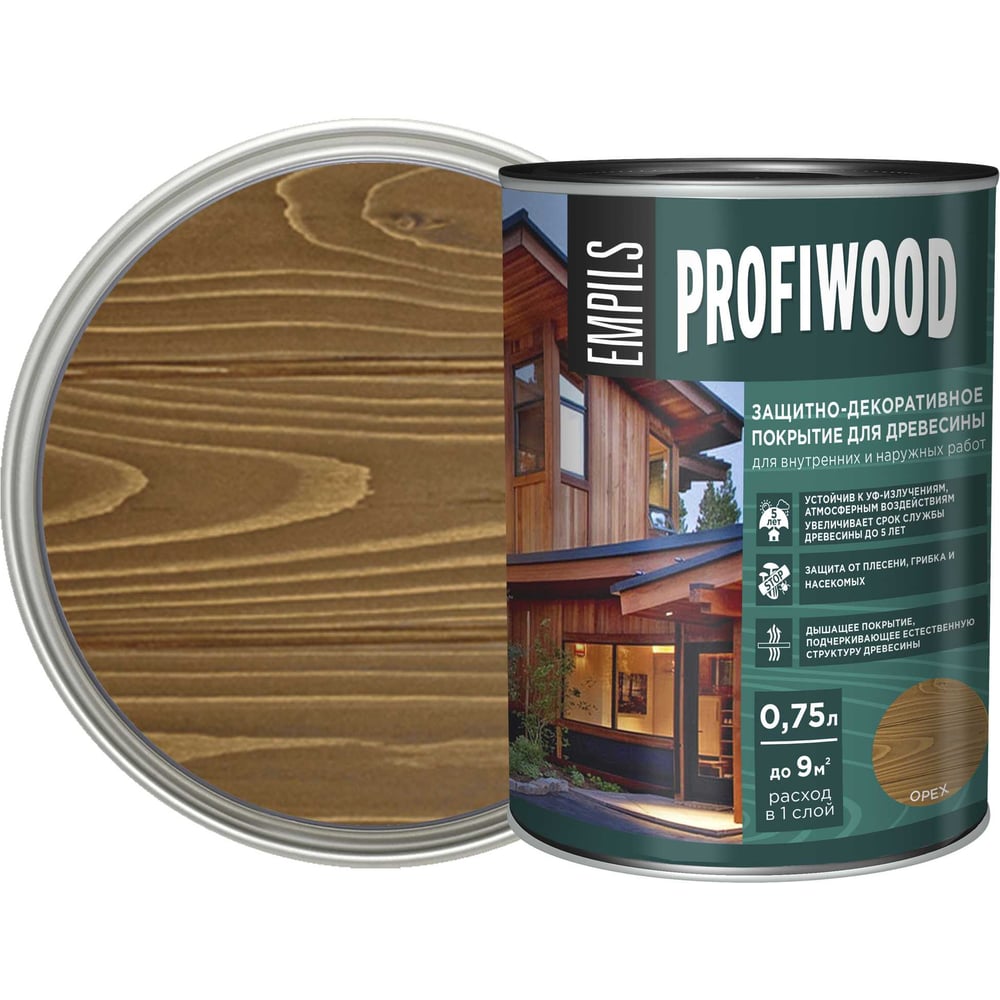 Изображение товара Защитно-декоративная пропитка PROFIWOOD орех 0.75 л Изображение товара Защитно-декоративная пропитка PROFIWOOD орех 0.75 л