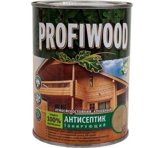 Изображение товара Алкидный антисептик PROFIWOOD (тонирующий; атмосферостойкий; дуб; 0.8 л; 0.7 кг) 3888