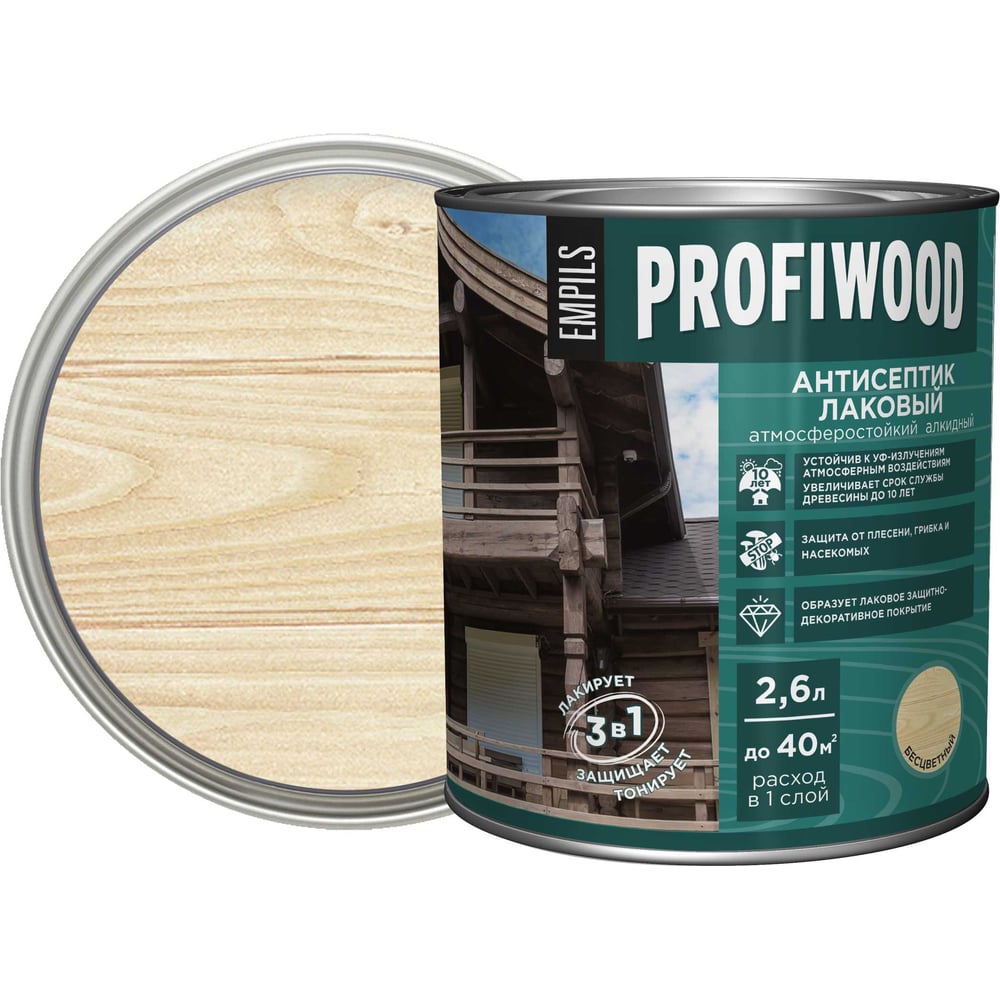 Лаковый тонирующий атмосферостойкий алкидный антисептик Profiwood 66993