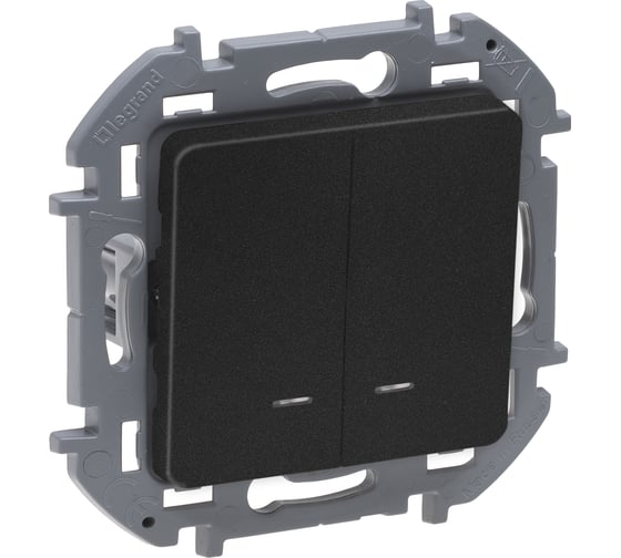 Изображение товара Выключатель Legrand двухклавишный с подсветкой/индикацией Legrand Inspiria 10А 250В безвинтовые зажимы антрацит 673633