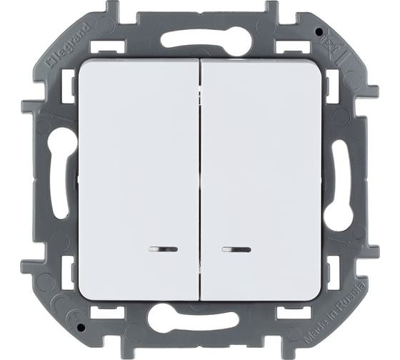 Изображение товара Выключатель Legrand двухклавишный с подсветкой/индикацией Legrand Inspiria 10А 250В безвинтовые зажимы белый 673630