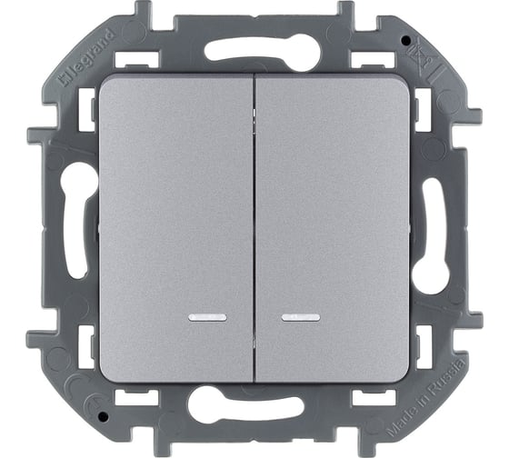 Изображение товара Выключатель Legrand двухклавишный с подсветкой/индикацией Legrand Inspiria 10А 250В безвинтовые зажимы алюминий 673632