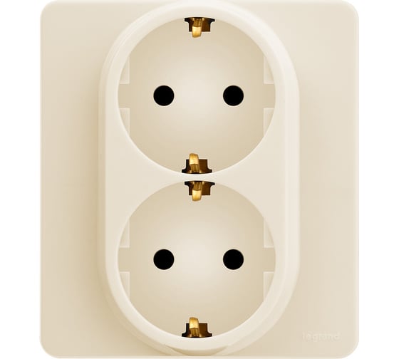 Изображение товара Розетка Legrand двойная с заземлением Legrand Inspiria без шторок в сборе 16А 250В винтовые зажимы слоновая кость 673751