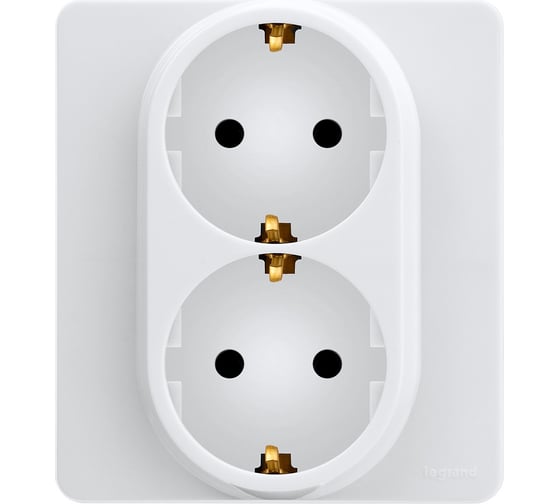 Изображение товара Розетка Legrand двойная с заземлением Legrand Inspiria без шторок в сборе 16А 250В винтовые зажимы белый 673750