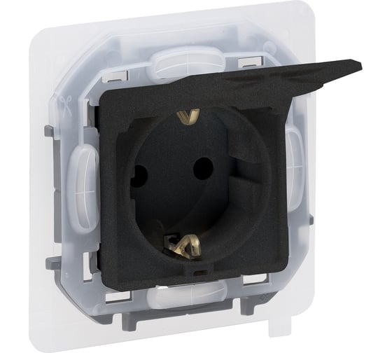 Изображение товара Розетка Legrand с заземлением IP44 Legrand Inspiria со шторками с защитной крышкой 16А 250В винтовые зажимы антрацит 673743