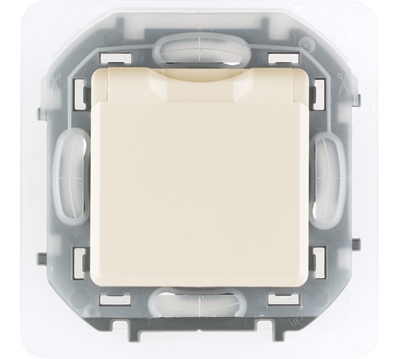 Изображение товара Розетка Legrand с заземлением IP44 Legrand Inspiria со шторками с защитной крышкой 16А 250В винтовые зажимы слоновая кость 673741