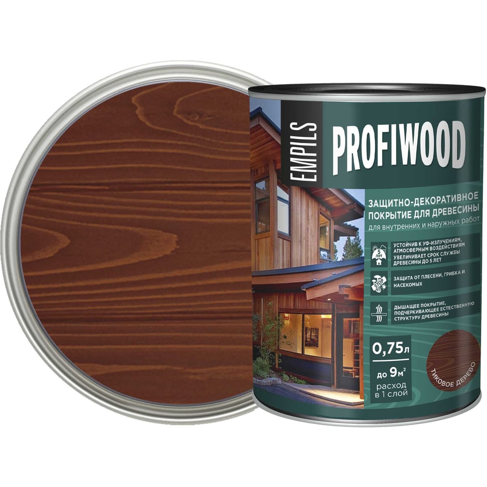Изображение товара Защитно-декоративное покрытие для древесины PROFIWOOD (тик; 0.75 л; 0.7 кг) 72624