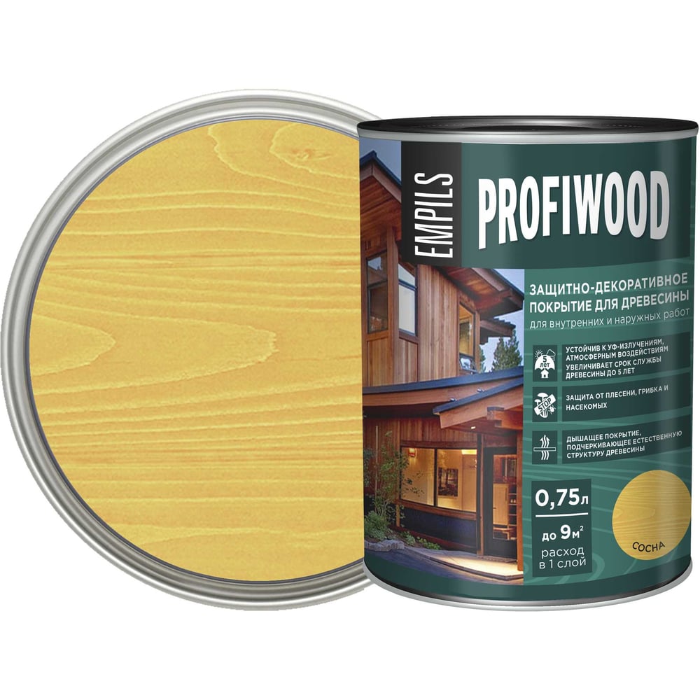 Изображение товара Защитно-декоративное покрытие для древесины PROFIWOOD (сосна; 0.75 л; 0.7 кг) 72619