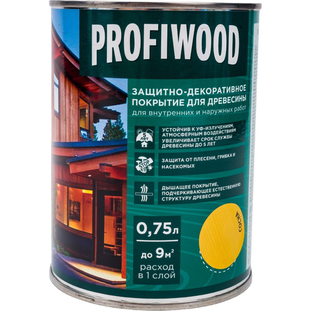 Защитно-декоративное покрытие для древесины Profiwood урьяж d s эмульсия 40мл