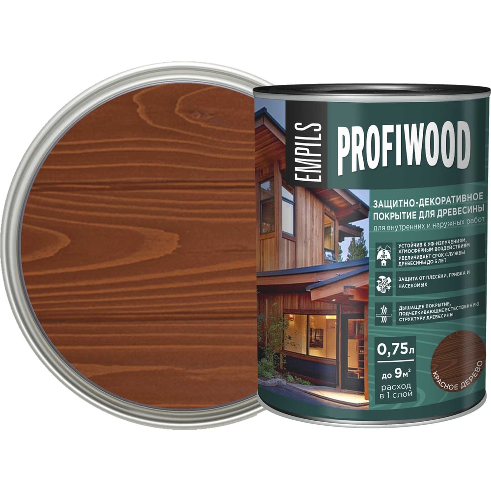 Изображение товара Защитно-декоративное покрытие для древесины PROFIWOOD (красное дерево; 0.75 л; 0.7 кг) 72627