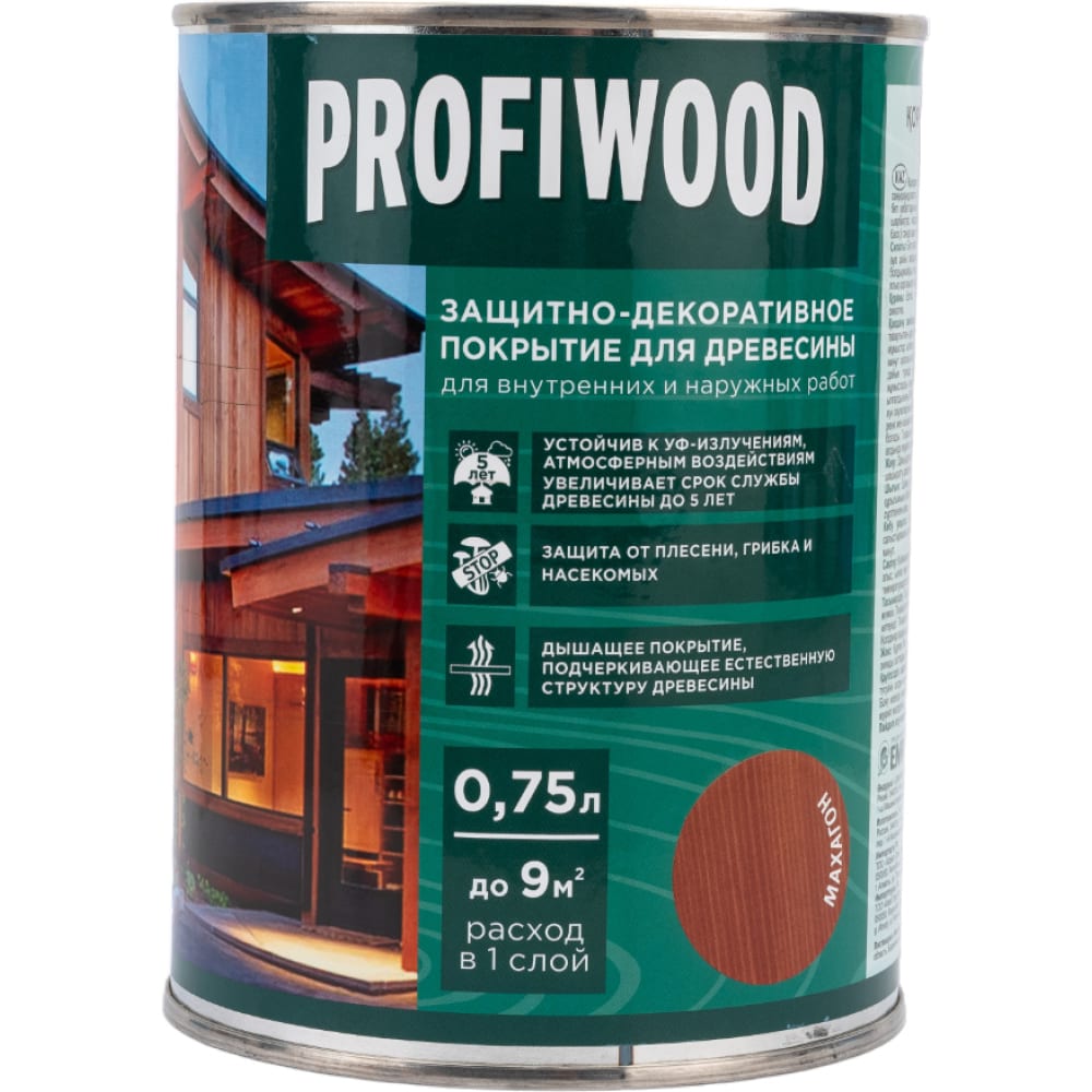 Защитно-декоративное покрытие для древесины Profiwood защитно декоративное покрытие русские узоры для дерева махагон 0 7 л