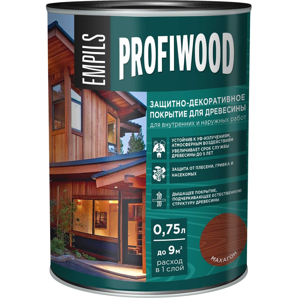 Изображение товара Защитно-декоративное покрытие для древесины PROFIWOOD 0.75 л махагон