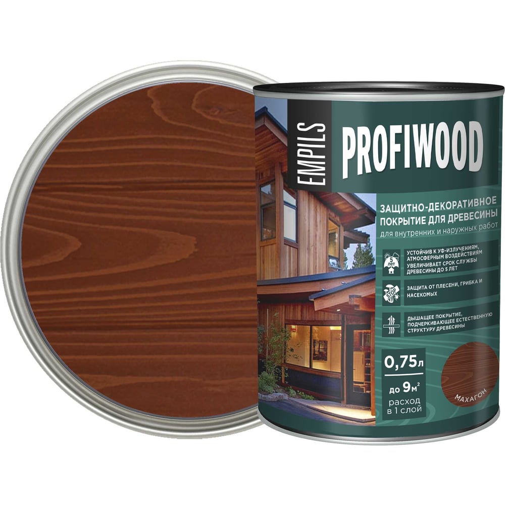 Изображение товара Защитно-декоративное покрытие для древесины PROFIWOOD (махагон; 0.75 л; 0.7 кг) 72626