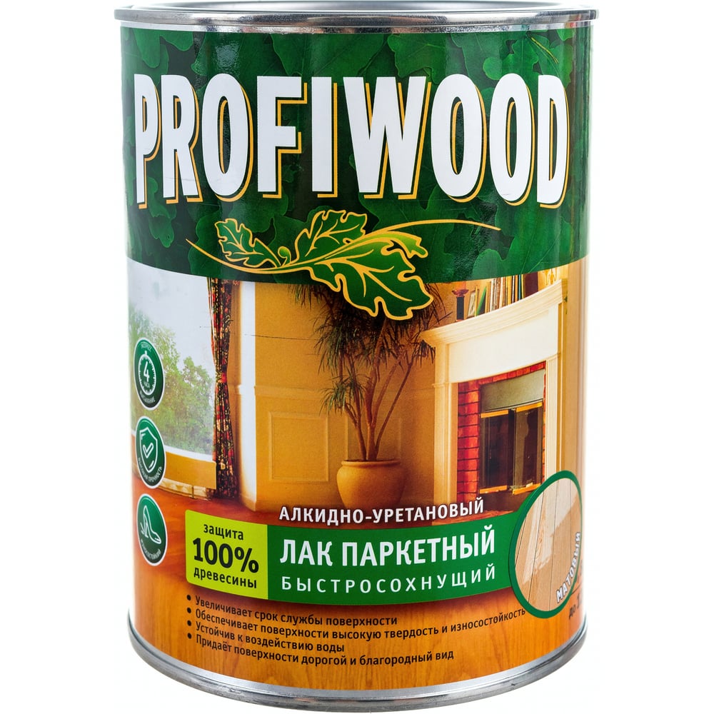 Быстросохнущий алкидноуретановый паркетный лак Profiwood лак для дерева и камня profiwood 0 9 кг прозрачный