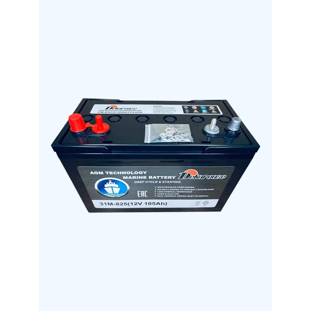 Аккумулятор морской тягово-стартовый Dekarouse AGM 100 Ач, 925 А, прямая полярность, 330x171x236 мм 31M-825