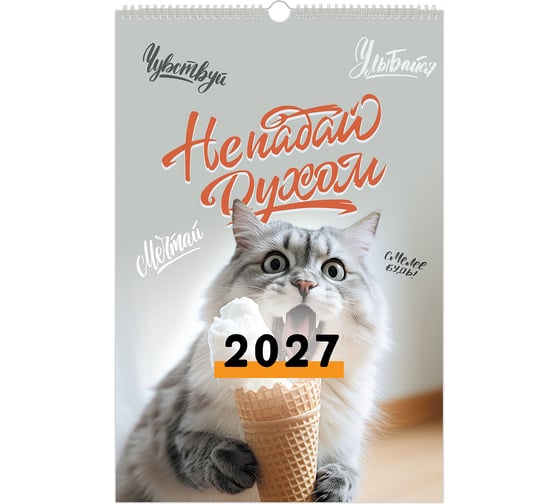Изображение товара Календарь на гребне с ригелем 2027г BRAUBERG, 12 листов, 30х45см,, Не падай духом, 118385