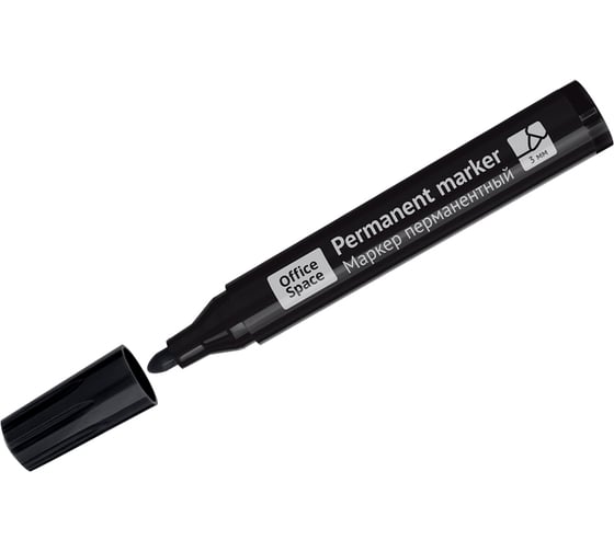 Изображение товара Маркер перманентный OfficeSpace "Contact" черный, пулевидный, без клипа, 3мм, 12 шт. 269073