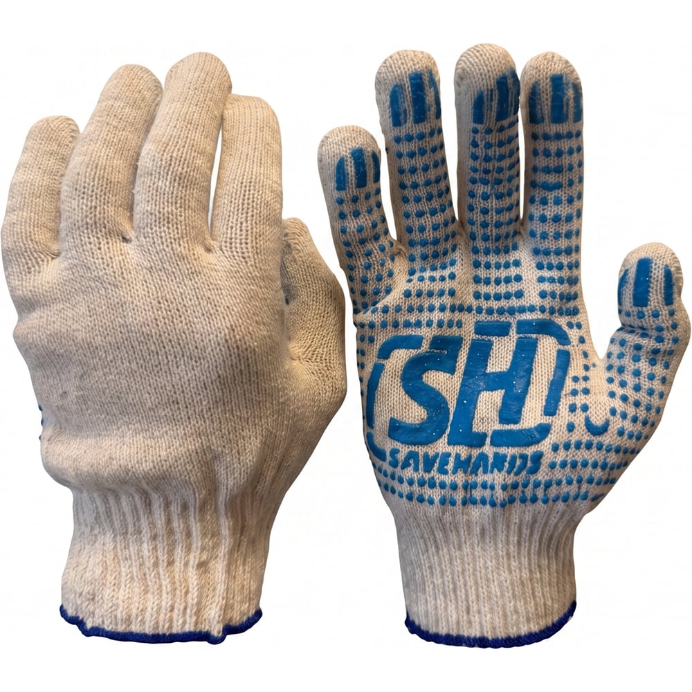 Перчатки SaveHands 107, 250 пар ХБ с ПВХ, 10кл 5 нитей, белая 101107