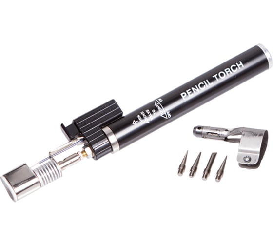 Изображение товара Газовая горелка РемоКолор, тип карандаш, с пьезоподжигом, 4 насадки, заправка бутаном С4Н10 73-0-004