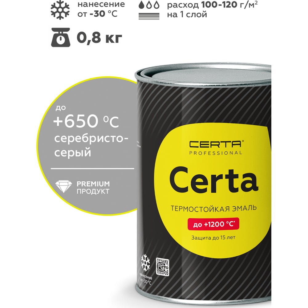 Изображение товара Термостойкая краска Certa для металла печей мангалов радиаторов 650°С серебристо-серая 0.8 кг