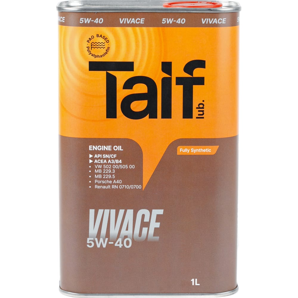 Синтетическое моторное масло Taif Lub 5W40 211025 TAIF VIVACE 5W-40 - фото 1