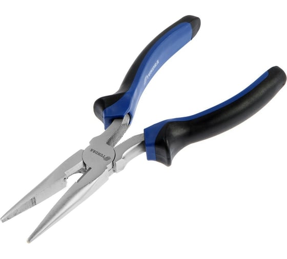 Изображение товара Длинногубцы  ТУНДРА, CrV, никелированные, двухкомпонентные рукоятки, 180 мм 881654