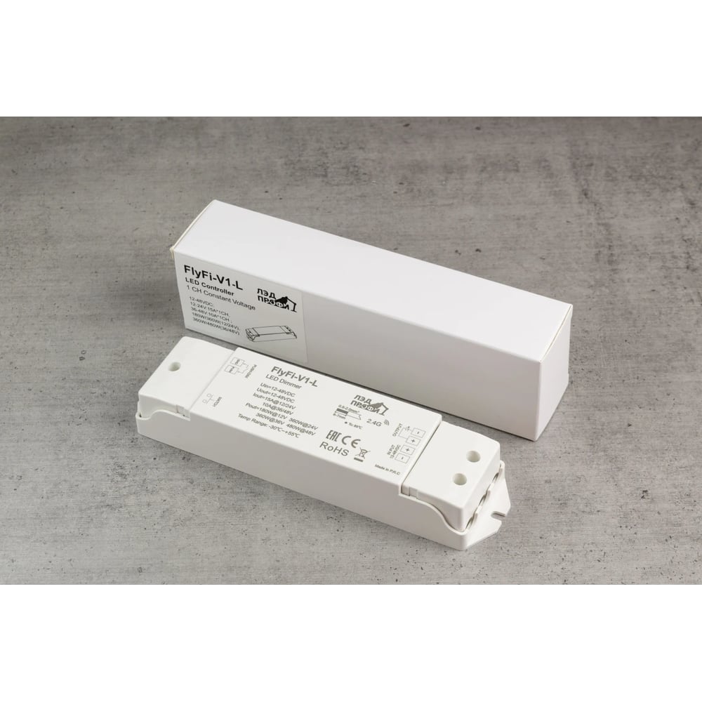 Изображение товара Диммер/контроллер ЛЭД ПРОФИ Fly-Fi V1-L 1CH*15A 12–48В DC, Push-DIM, CV, пластик FF-D-V1-L Изображение товара Диммер/контроллер ЛЭД ПРОФИ Fly-Fi V1-L 1CH*15A 12–48В DC, Push-DIM, CV, пластик FF-D-V1-L