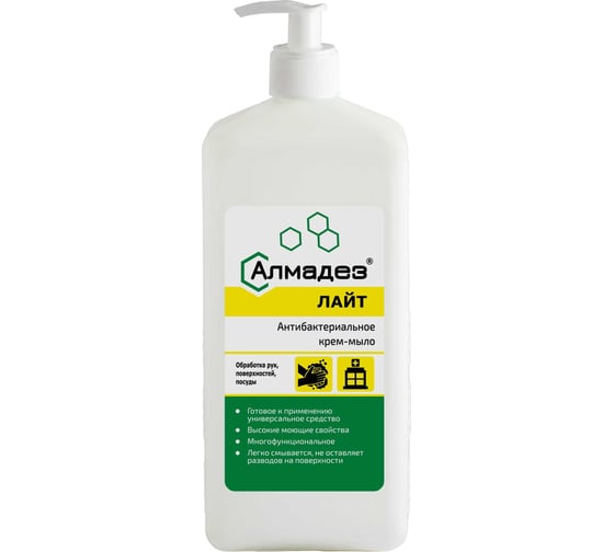 Изображение товара Антибактериальное мыло-крем АЛМАДЕЗ Лайт 1 л насос-дозатор МАЛ-04