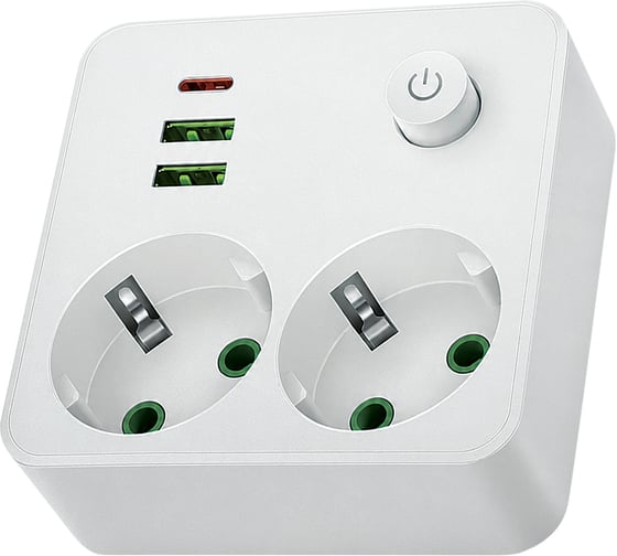 Изображение товара Сетевой фильтр QUMO Power Block Light 4SPBARU (P-0008), 2 розетки, 2500 Вт, 10A, 2 USB-A, 1 USB-C (2,1A Max), цвет белый 56033