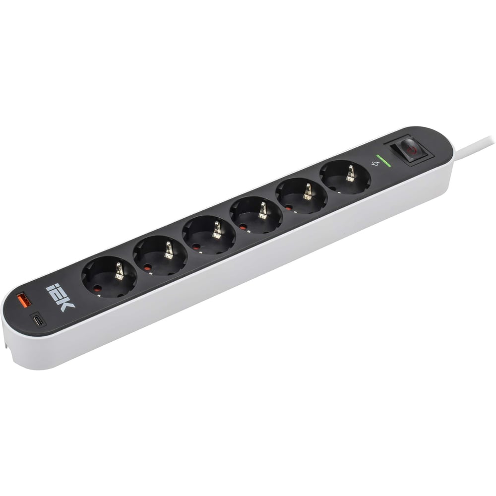 Фильтр сетевой IEK СФ-06К 16А USB A+C 20Вт 1,5м 3х1,5мм2 черный WFP10-16-06-01-ZKU-K02