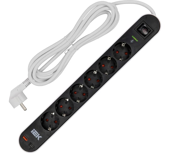 Изображение товара Фильтр сетевой IEK СФ-06К 16А USB A+C 20Вт 3м 3х1,5мм2 черный WFP10-16-06-03-ZKU-K02