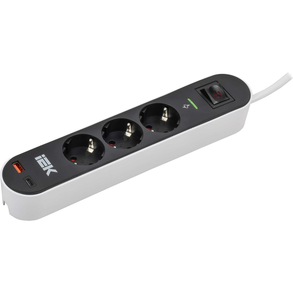 Фильтр сетевой IEK СФ-03К 16А USB A+C 20Вт 3м 3х1,5мм2 черный WFP10-16-03-03-ZKU-K02