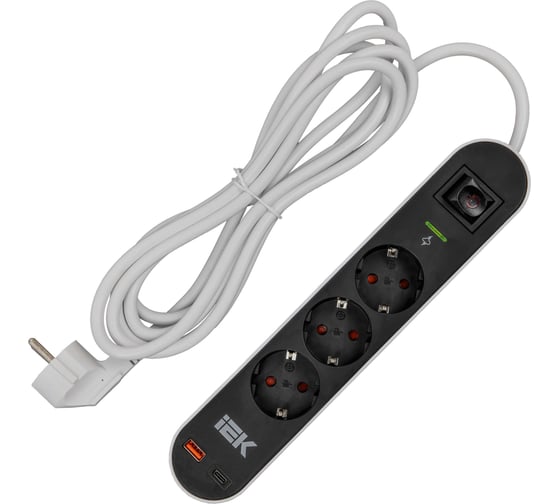 Изображение товара Фильтр сетевой IEK СФ-03К 16А USB A+C 20Вт 3м 3х1,5мм2 черный WFP10-16-03-03-ZKU-K02