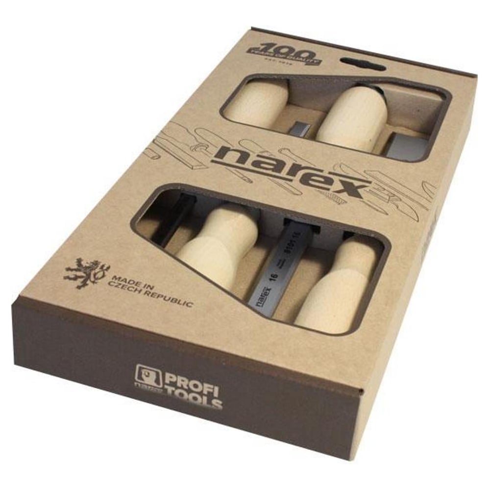 Изображение товара Набор из 4 плоских стамесок Narex Wood Line Profi светлые (8,10,16,32) 863110