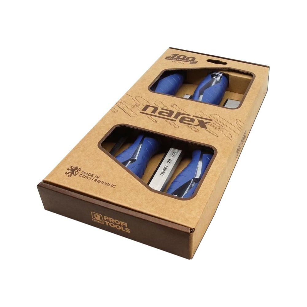 Изображение товара Набор из 4 плоских стамесок с ручкой Narex HEAVY DUTY (6,12,20,26) 860701