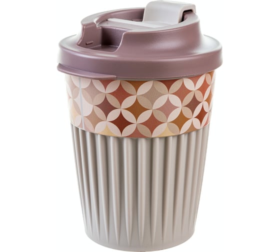 Изображение товара Стакан для горячих напитков с клапаном и декором Phibo Геометрия 350мл, светло-бежевый 43327723452