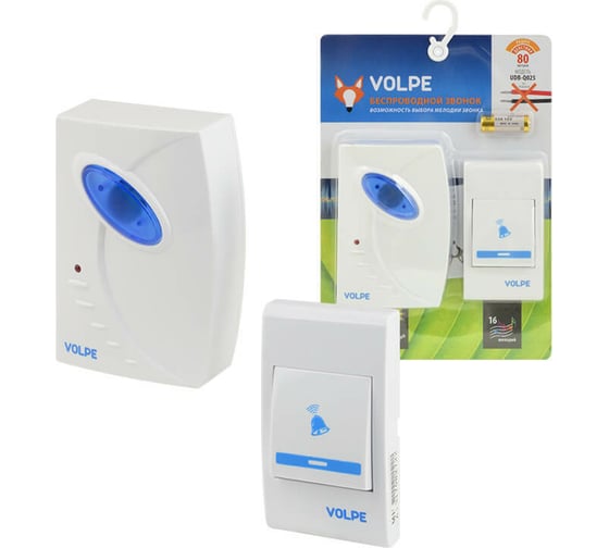 Изображение товара Беспроводной звонок Volpe UDB-Q025 W-R1T1-16S-80M-WH 16 мелодий UL-00002401