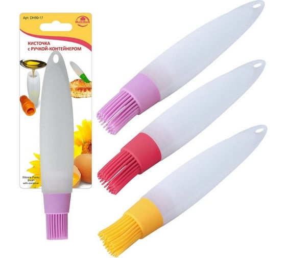 Изображение товара Силиконовая кисточка с ручкой-контейнером МУЛЬТИДОМ длина 18,5 см, объем контейнера 30 мл., 2 цвета DH80-17