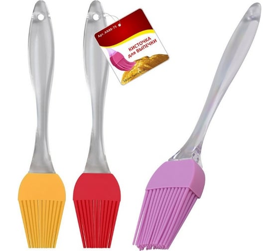 Изображение товара Силиконовая кисточка для выпечки МУЛЬТИДОМ длина 18 см., 3 цвета AN80-75