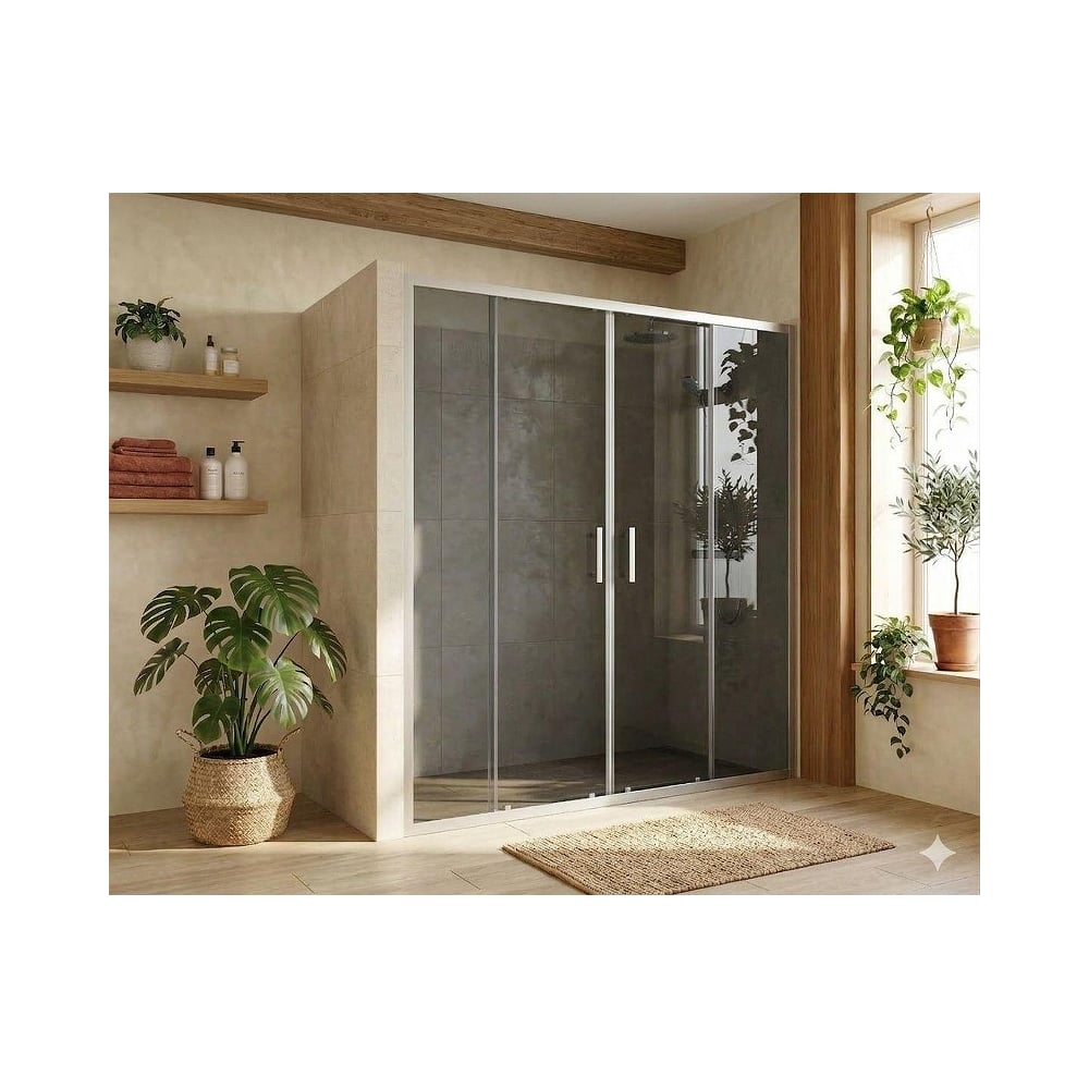 Раздвижная двустворчатая дверь для душевой Maybahglass Стекло Графит, 195x195 MGY-1833-5