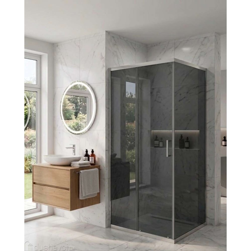 Душевой угол Maybahglass (раздвижная+глухая), стекло графит, 100х80х195 MGY-1879-5